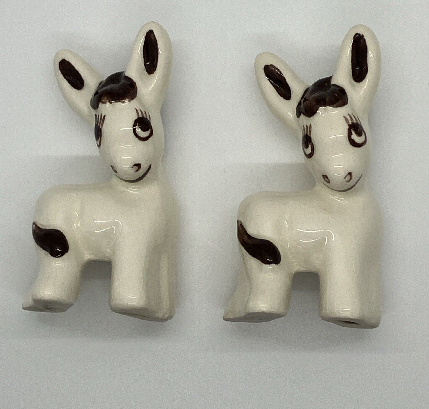 Vintage 3” Donkey Ceramic Kitsch Pottery Mule Figurines Lot Set Of 2 Japan? USA?