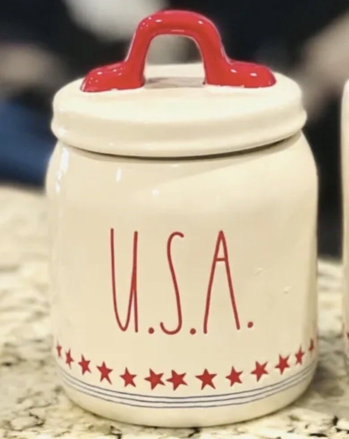 Rae Dunn by USA Stars & Stripes Mini Baby White Canister July 4th Patriotic NEW
