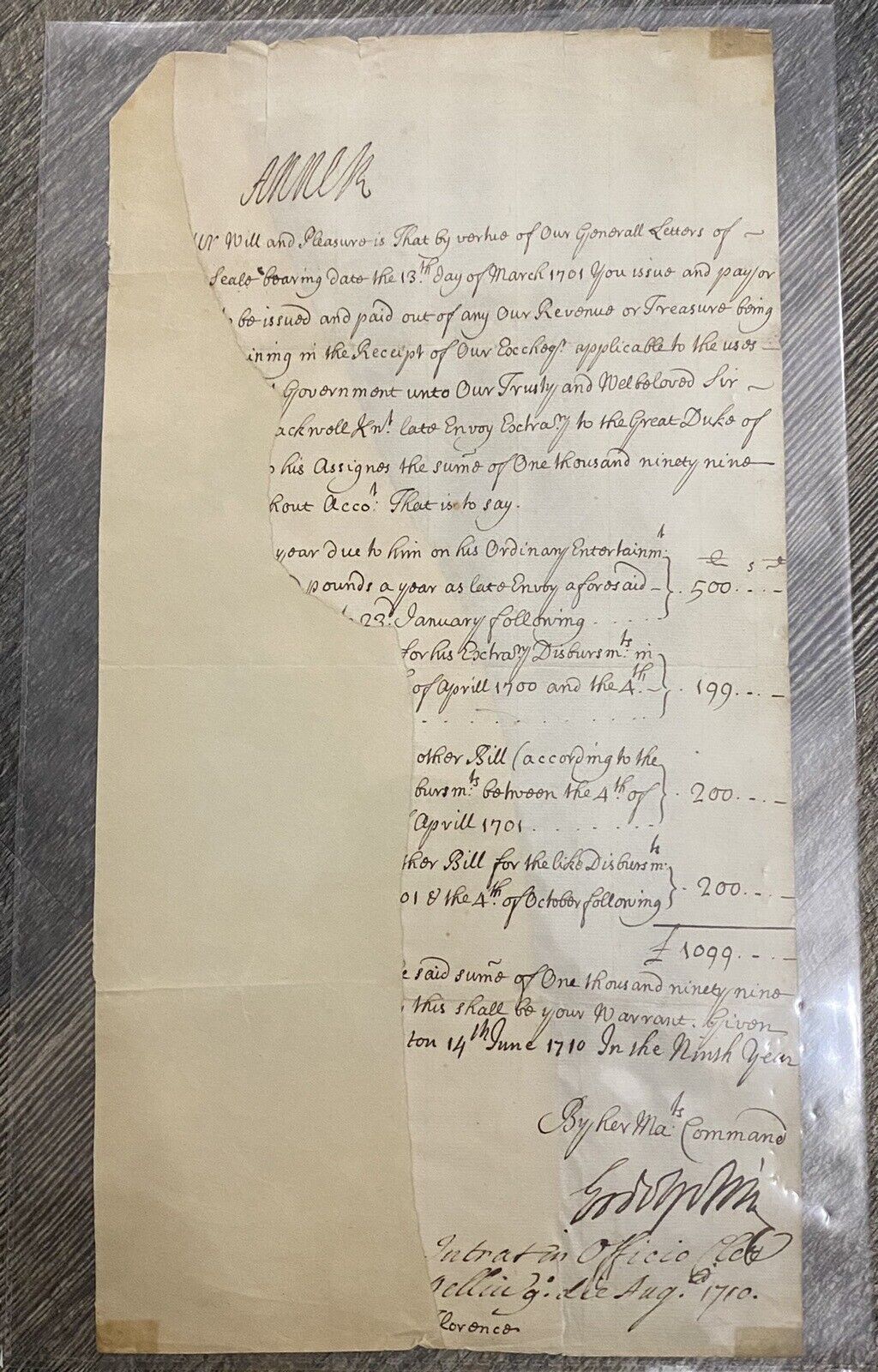 QUEEN ANNE (ENGLAND) DOCUMENT SIGNED 1710 WITH COA Historical Autograph Royalty