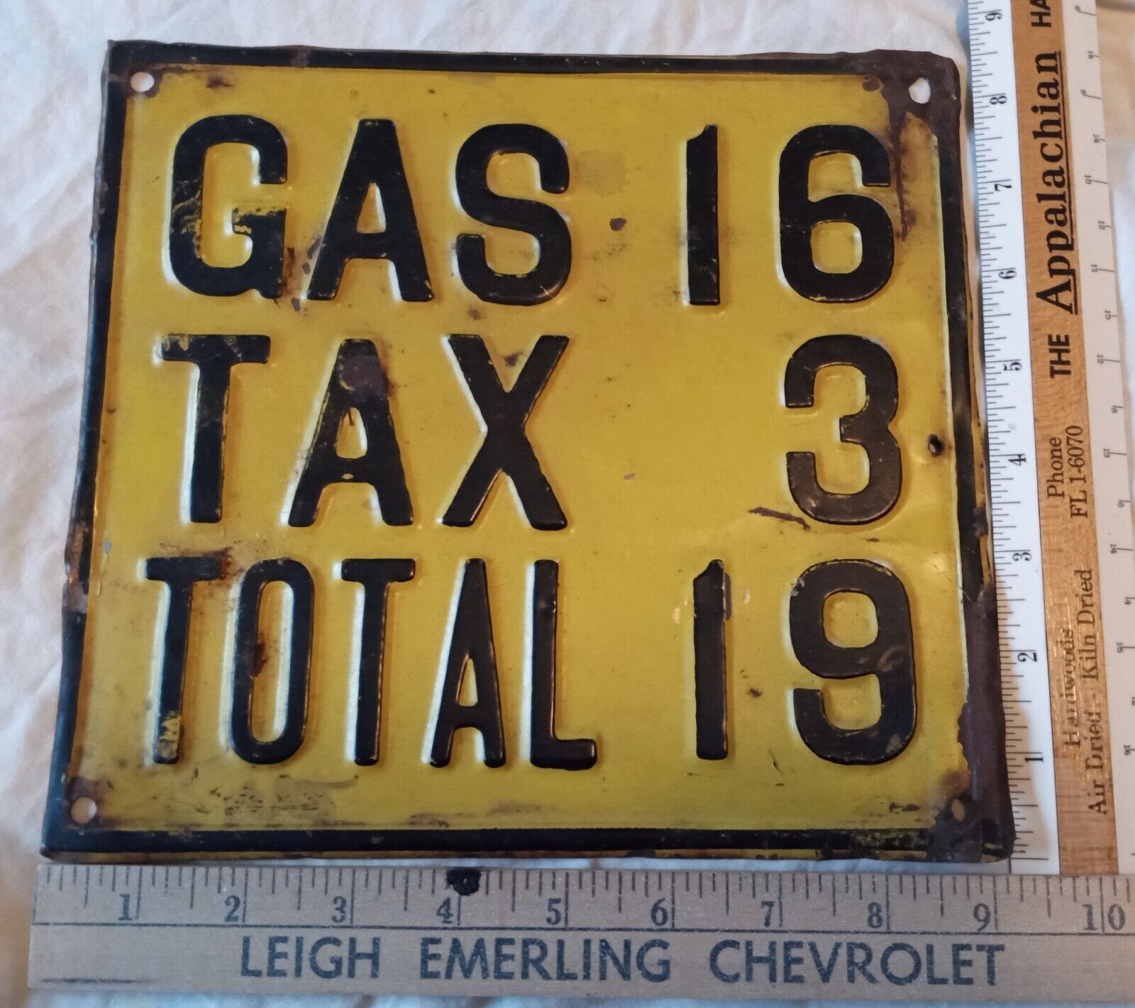 Original Antique 1930s Metal Embossed Gas Station Price Sign 19 Cents A Gallon