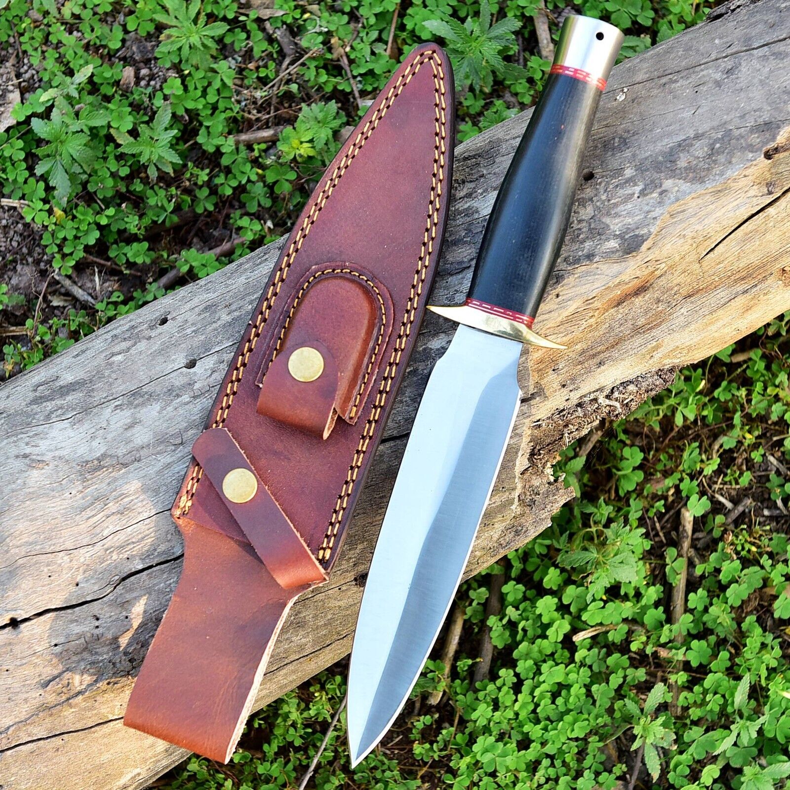 Custom Handmade D2 Damascus steel Bowie Hunting Knife with Sheath