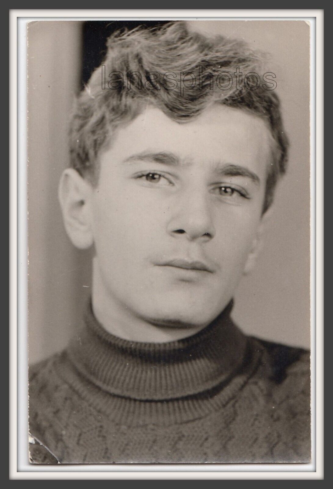 Handsome young man boy teen Interesting face Beautiful eyes Russia vintage photo
