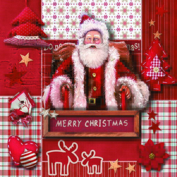 Two Individual Decoupage Paper Lunch Napkins Merry Christmas Santa Sleigh New