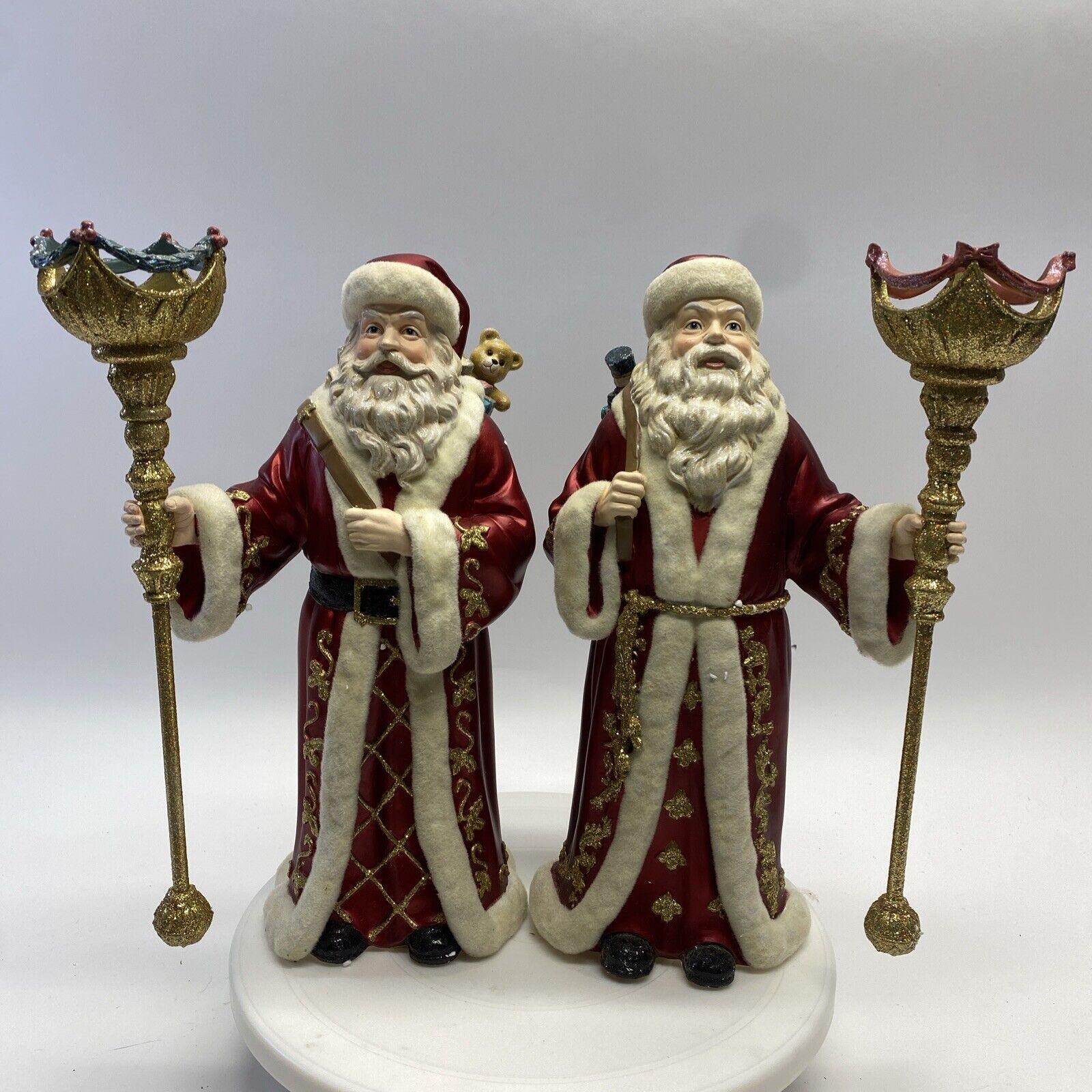 Pair Of Kirkland Signature Christmas Santa Candle Holders W/ Box. See Desc