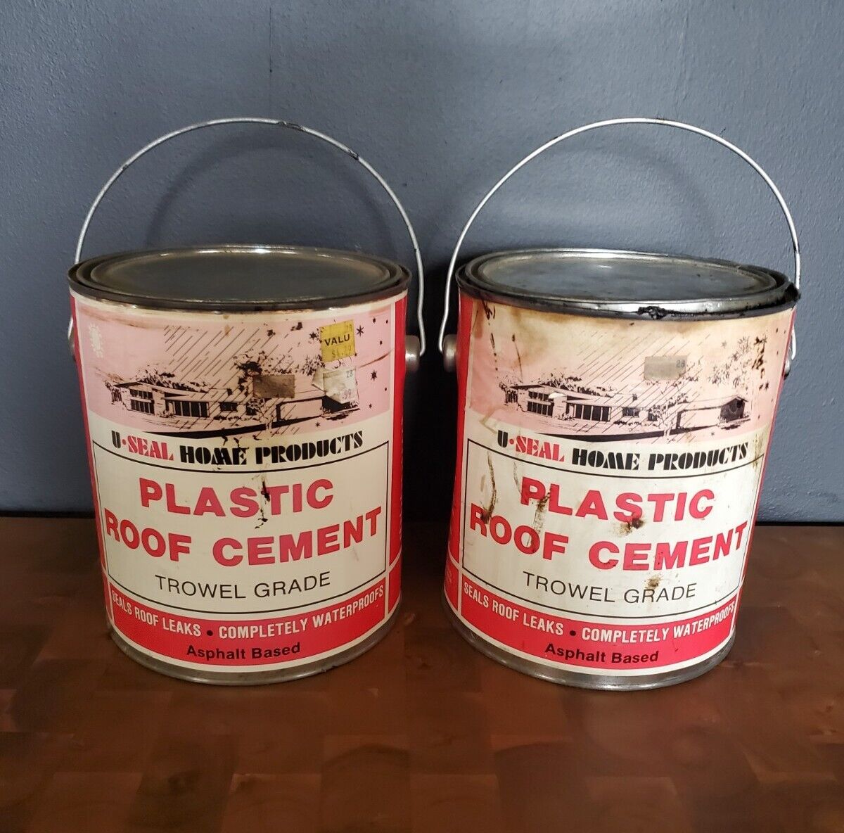 Vintage 2 Cans  U-Seal Roofing Plastic Cement  Advertisement Gasport NY