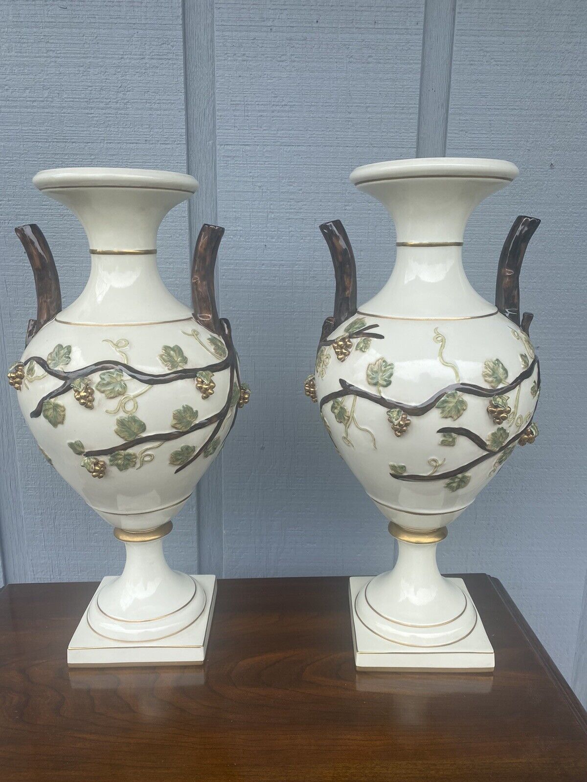 Pair Of Fine Large Porcelain Vases by Chelsea House Vines with Gilt