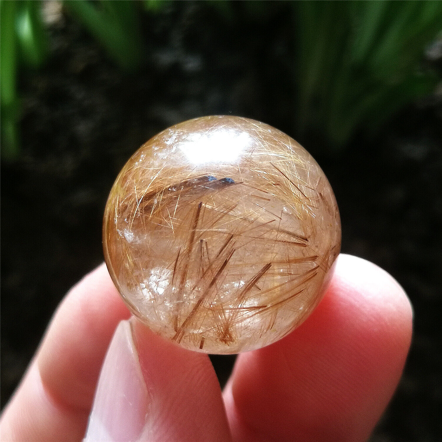 80Ct 22.3mm Gold Titanium Sphere Natural Rutilated Quartz Crystal Ball Chakra