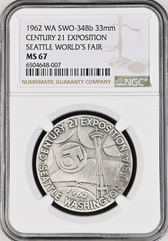 1962 Seattle World\'s Fair Silver Medal - MS67 NGC - Space Needle, Expo Token