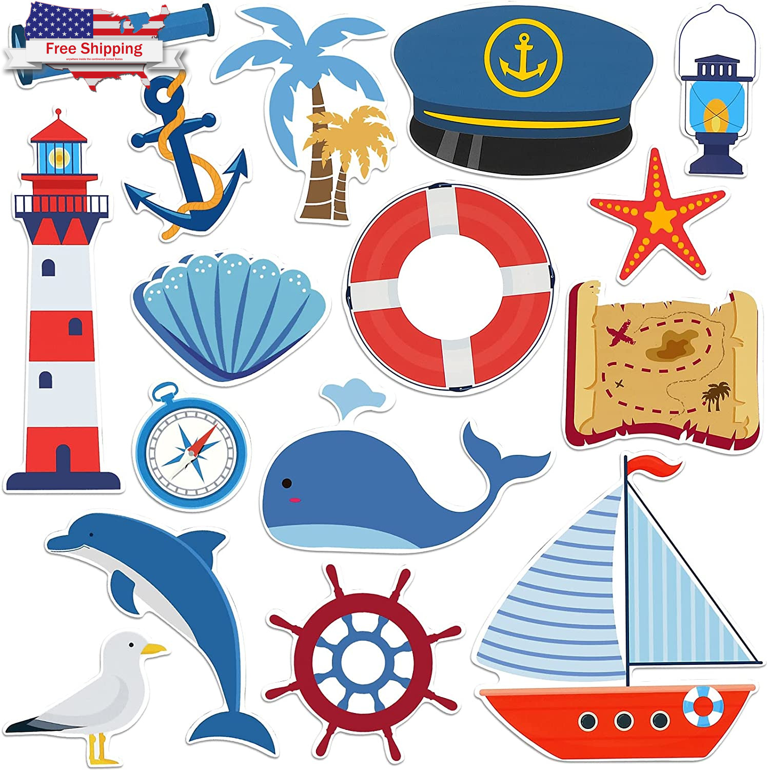 16 Pcs Sea Navigation Car Magnets Cruise Door Magnet Stickers Anchor Shell Crui 