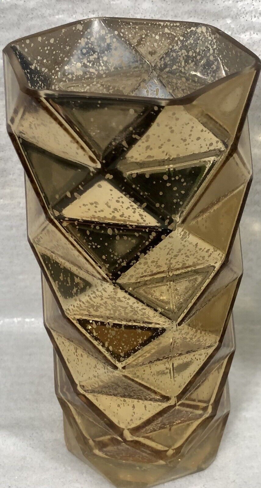 Beautiful Mercury Glass Look  Prism Vase 9.5\