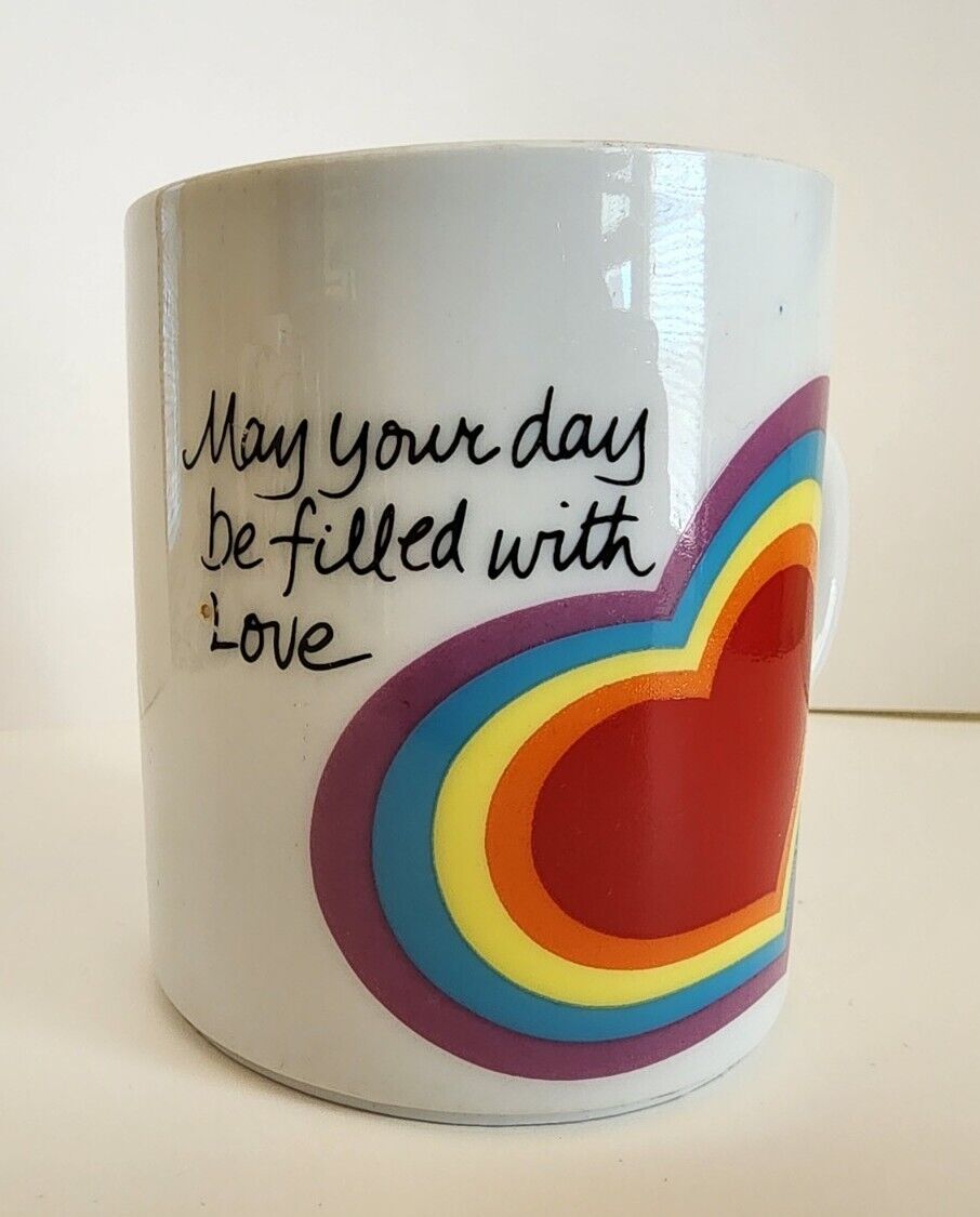 Vintage 1984 AVON THE LOVE MUG Rainbow Heart May Your Day Be Filled With Love