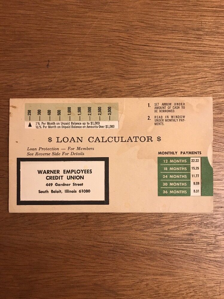Vintage Warner Employees Credit Union South Beloit, Illinois Loan Calculator 