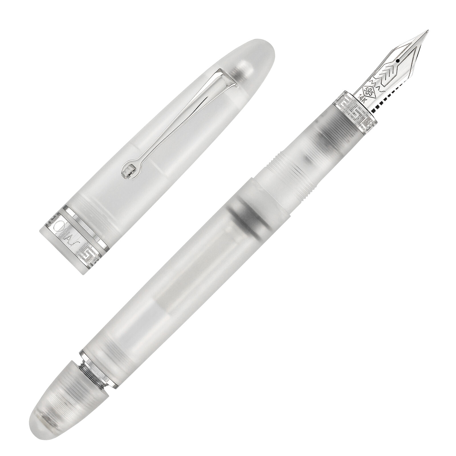Omas Ogiva Fountain Pen in Frosted Demonstrator with Silver Trim - 14kt Fine Nib