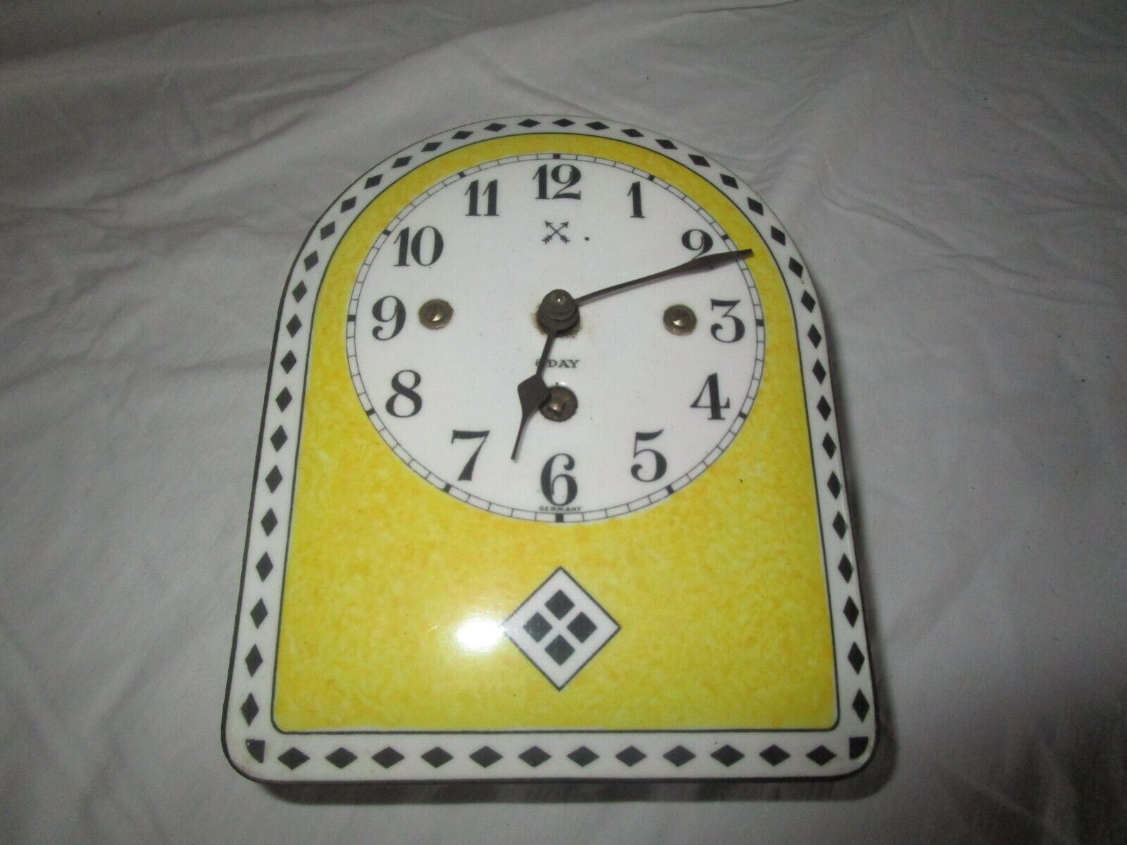 Antique 8 Day Porcelain Enamel Face Wall Clock H A C Art Deco Germany