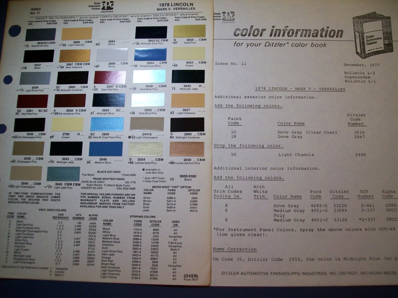 1978 Lincoln Continental Mark V Versailles PPG paint chips