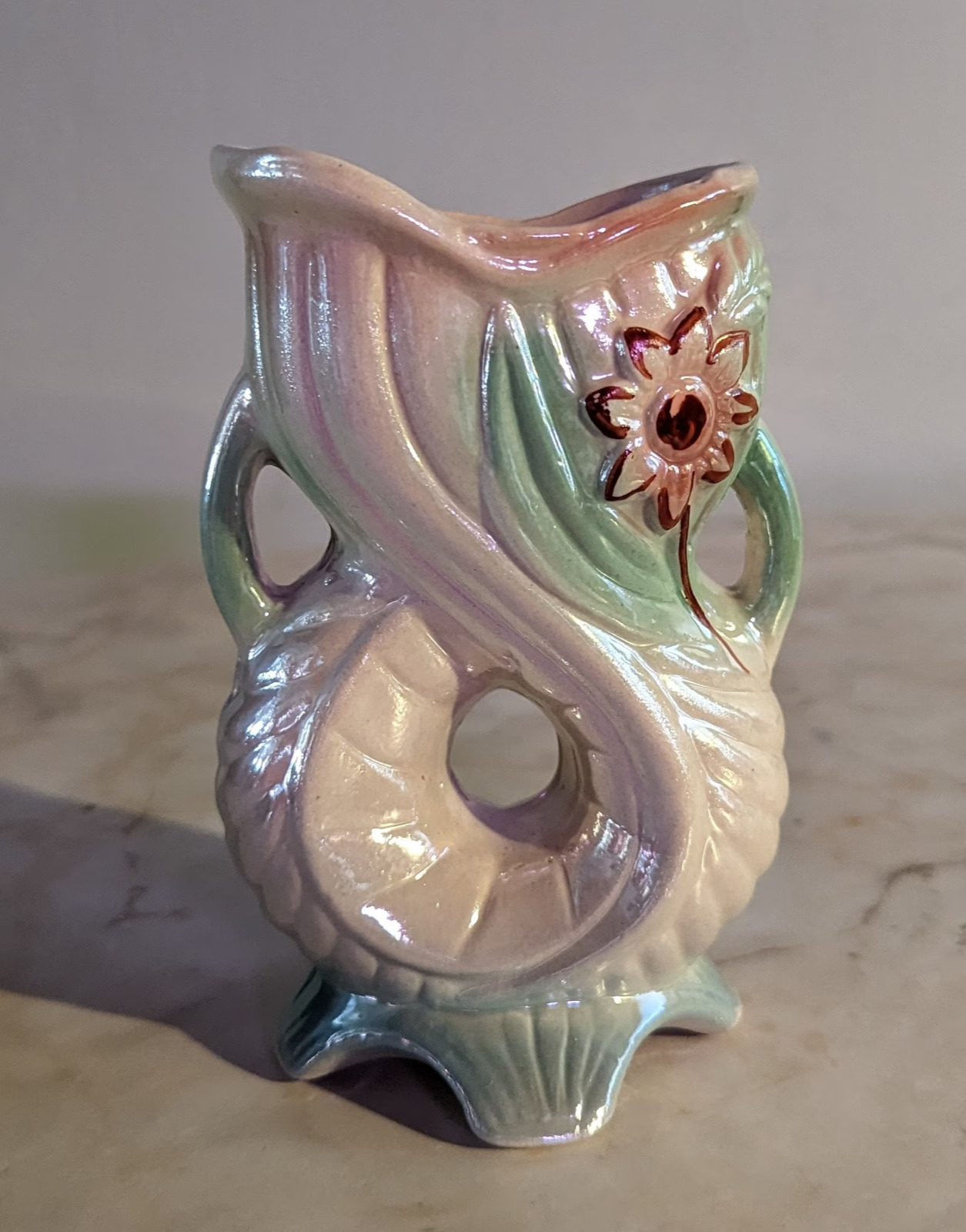 Vintage K's Collection Glazed Porcelain Vase made in Brazil, Floral Pattern