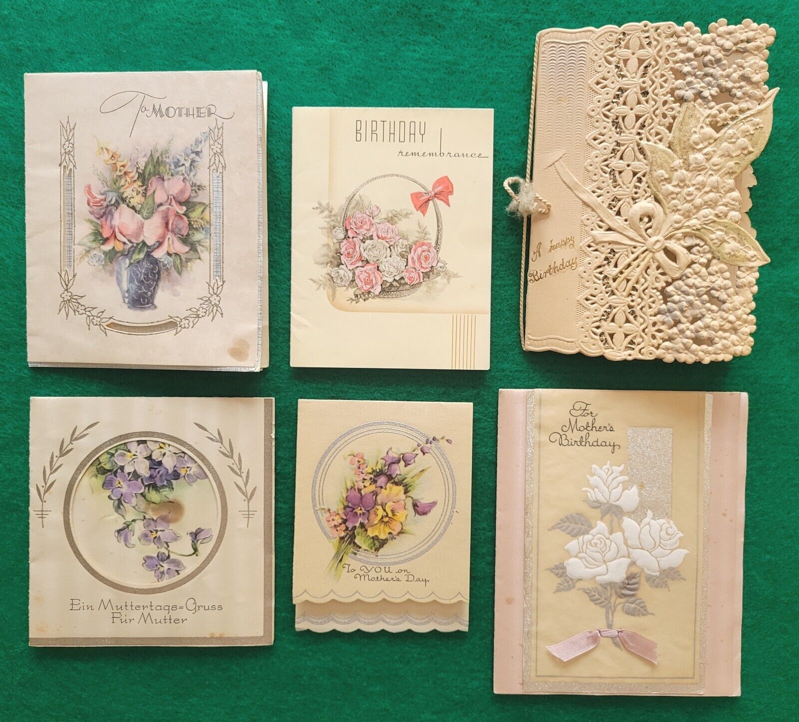 Vintage Antique Mother's Day & Birthday Cards - Lot Of 6 - Die Cut Mixed Years