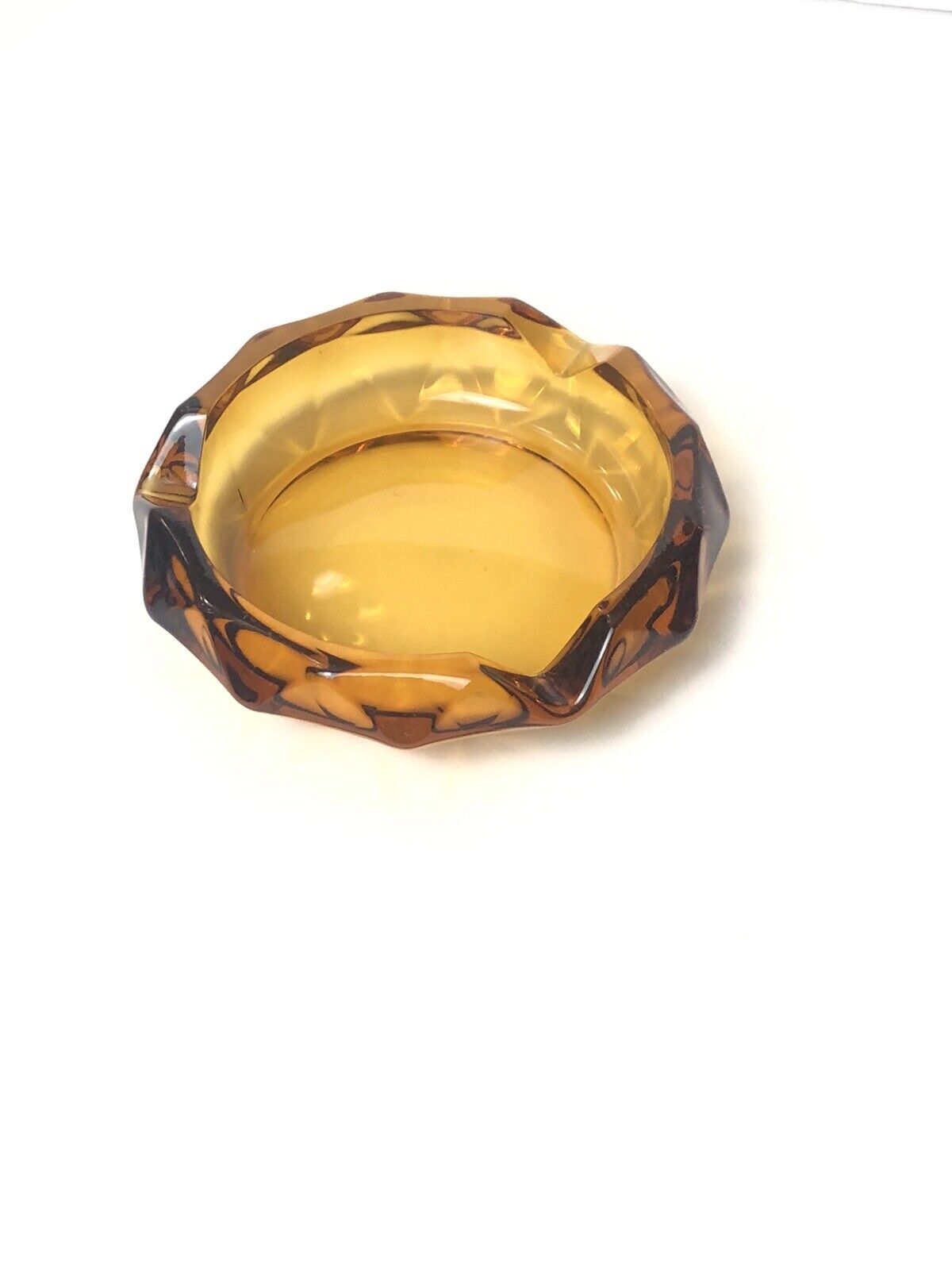 Vintage Amber Viking Glass Cigar Ashtray Diamond Point Heavy 6” Art Glass
