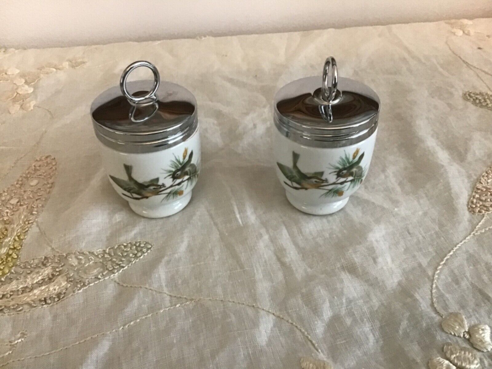 PAIR OF ROYAL WORCESTER PORCELAIN YELLOW BIRDS EGG CODDLERS