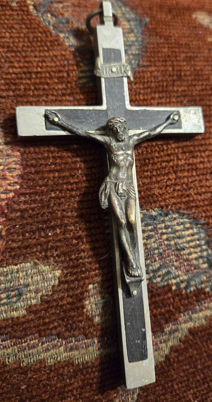 Antique Vtg 4 3/4”  Ebony Pectoral Nun Crucifix Cross Ebony Germany
