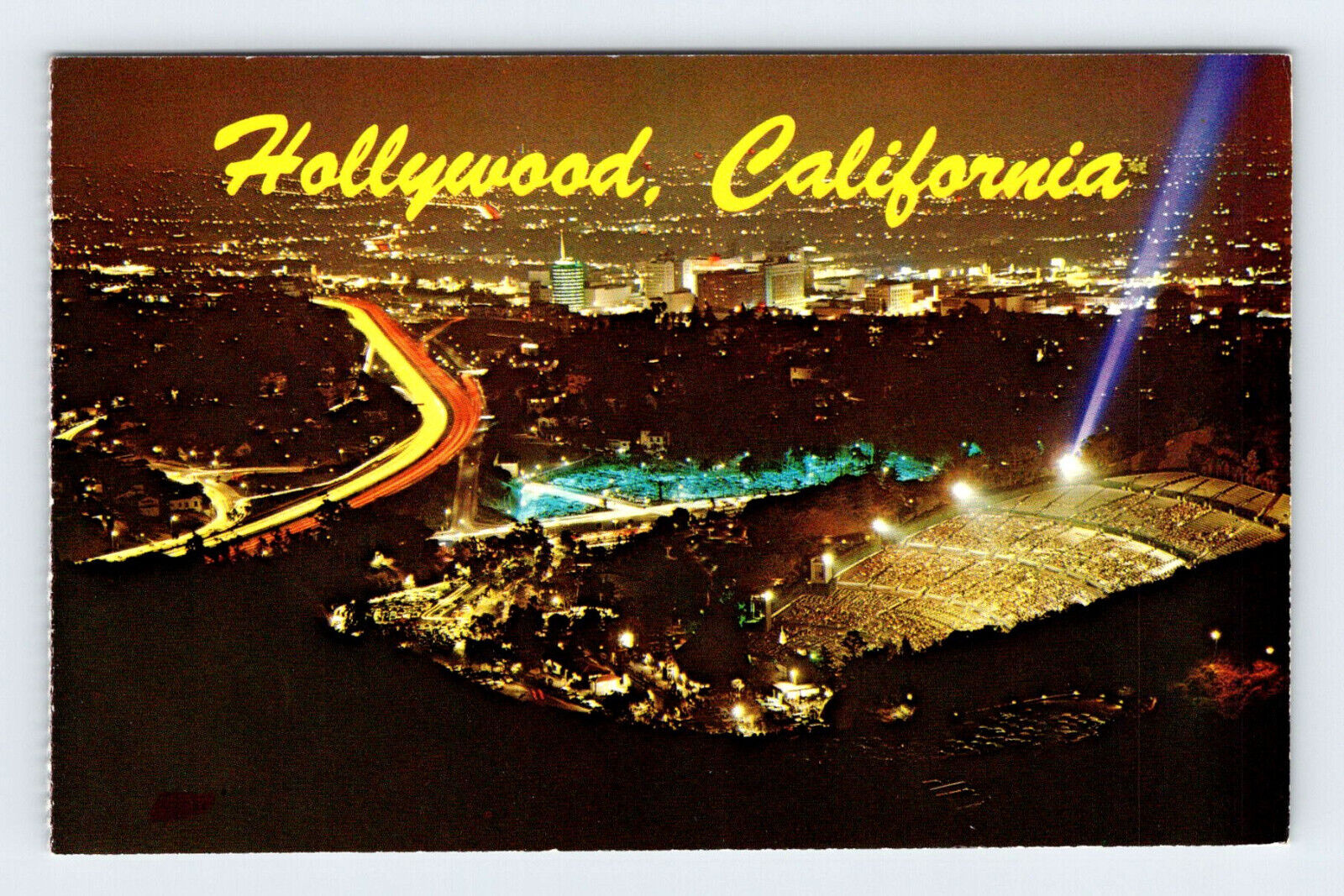 Hollywood at Night Los Angeles California Unused Vintage Postcard OLP4