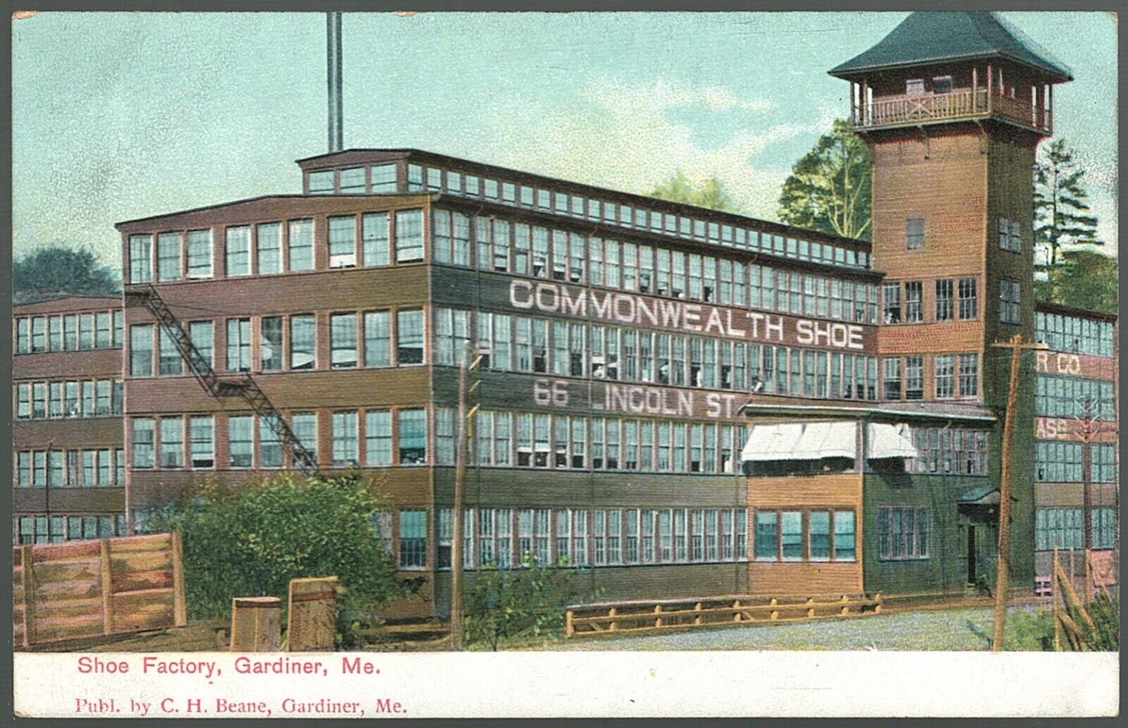 Gardiner Maine Postcard Commonwealth Shoe Factory 1905