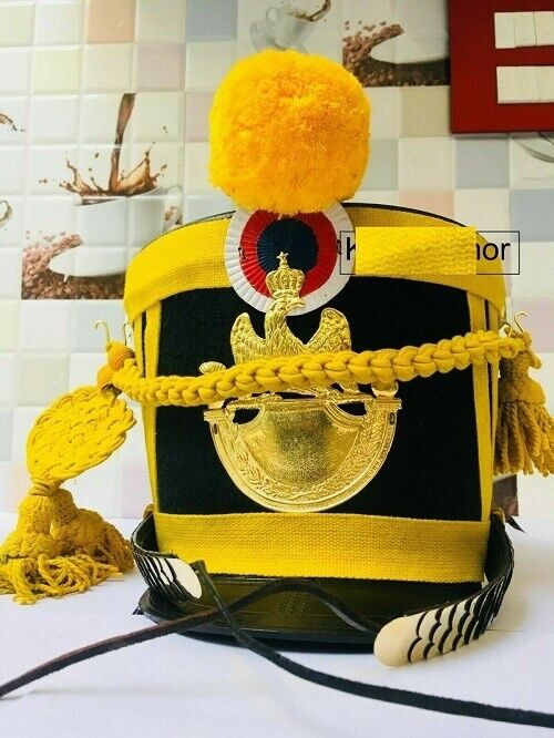 Napoleon Yellow Shako Helmet  Pompom  Cordon French Napoleonic Shako Helmet