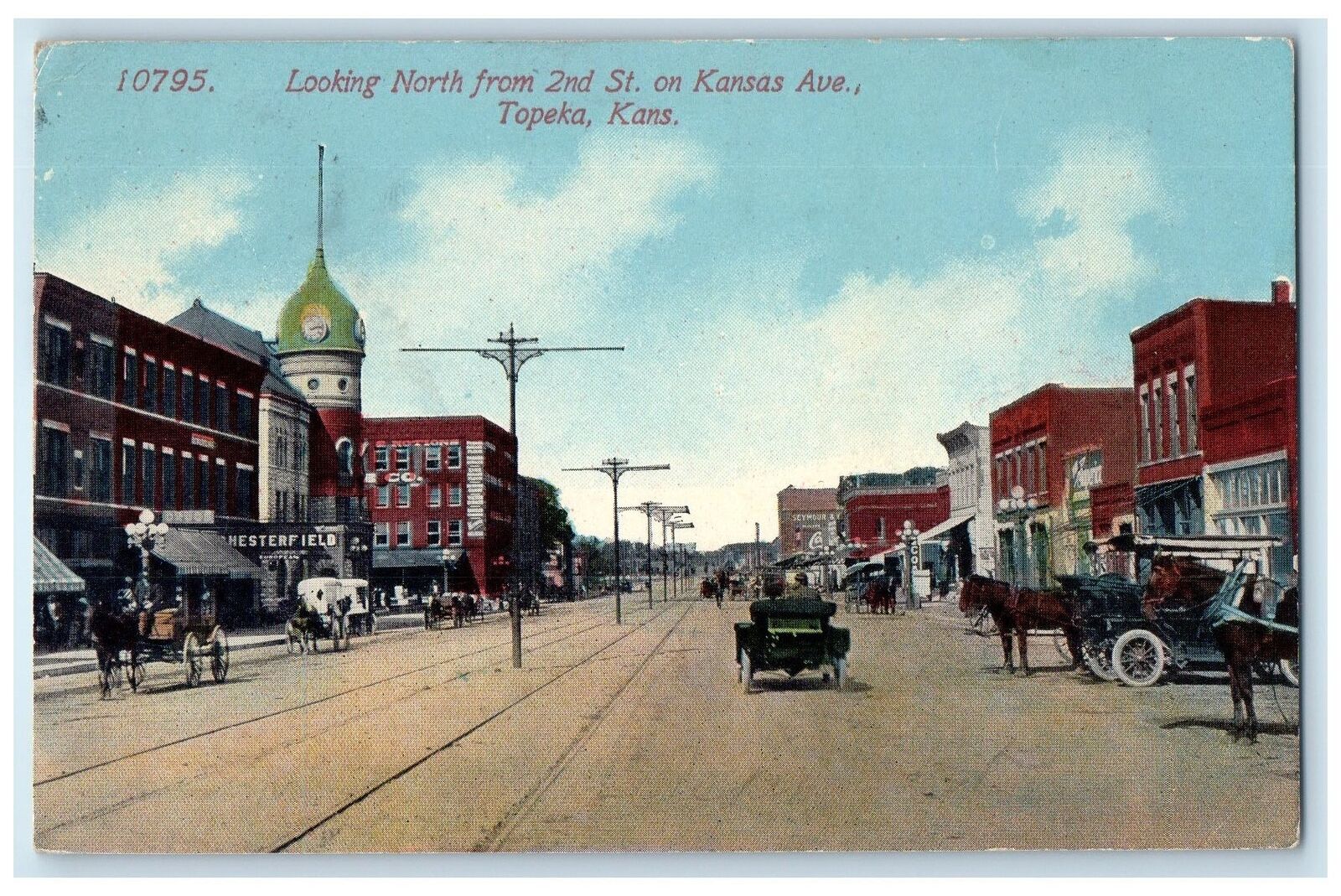 1913 Looking North From 2nd St. Kansas Avenue Topeka Kansas Postage Due Postcard