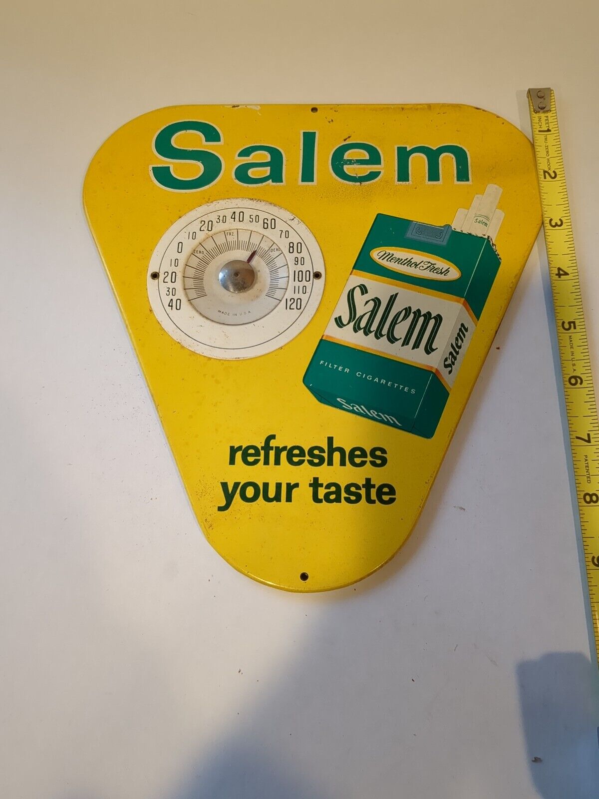 VINTAGE Salem Refresher Taste Advertisement 10 Sign With Thermometer