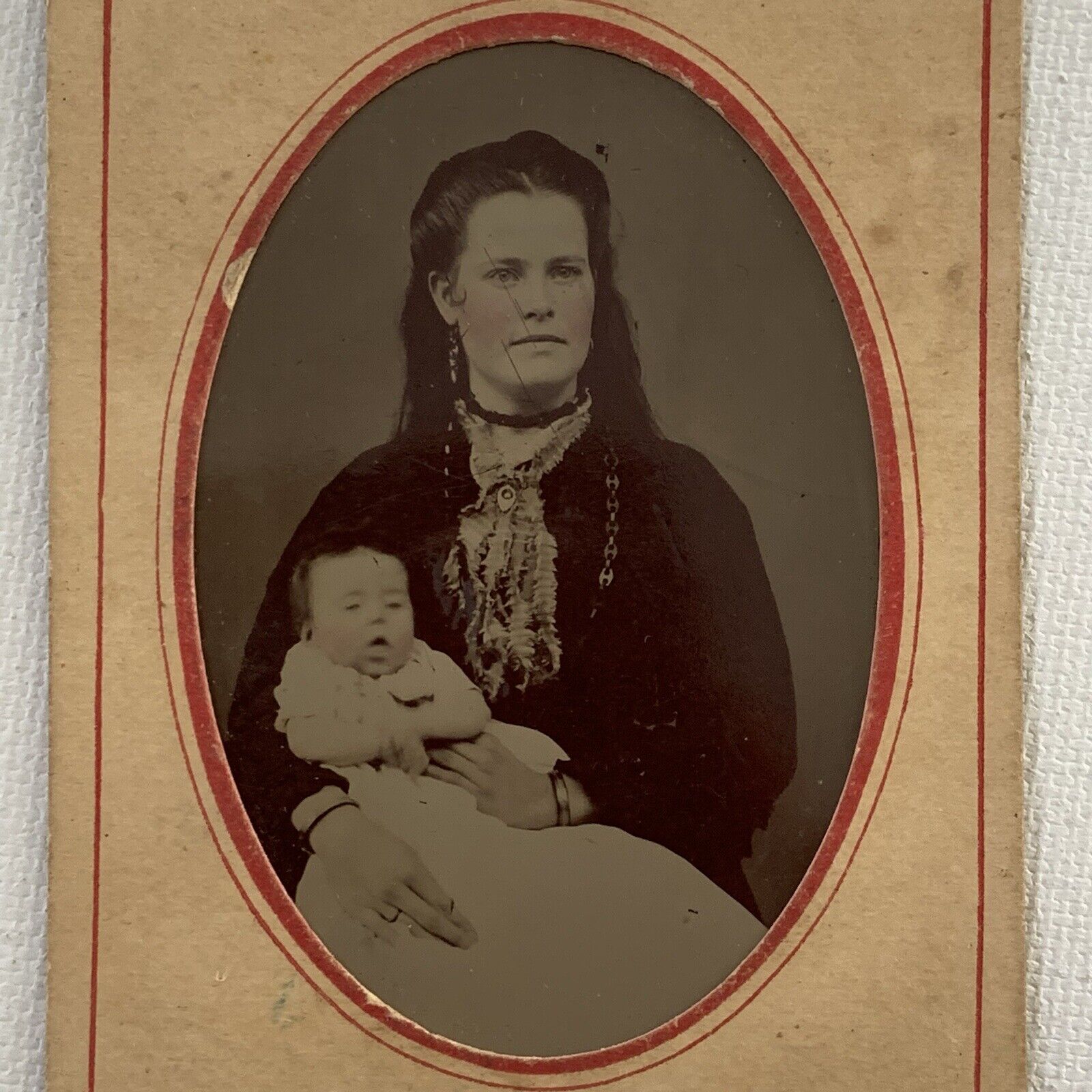 Antique Tintype Photograph Beautiful Woman Mother Baby Child Post Mortem?
