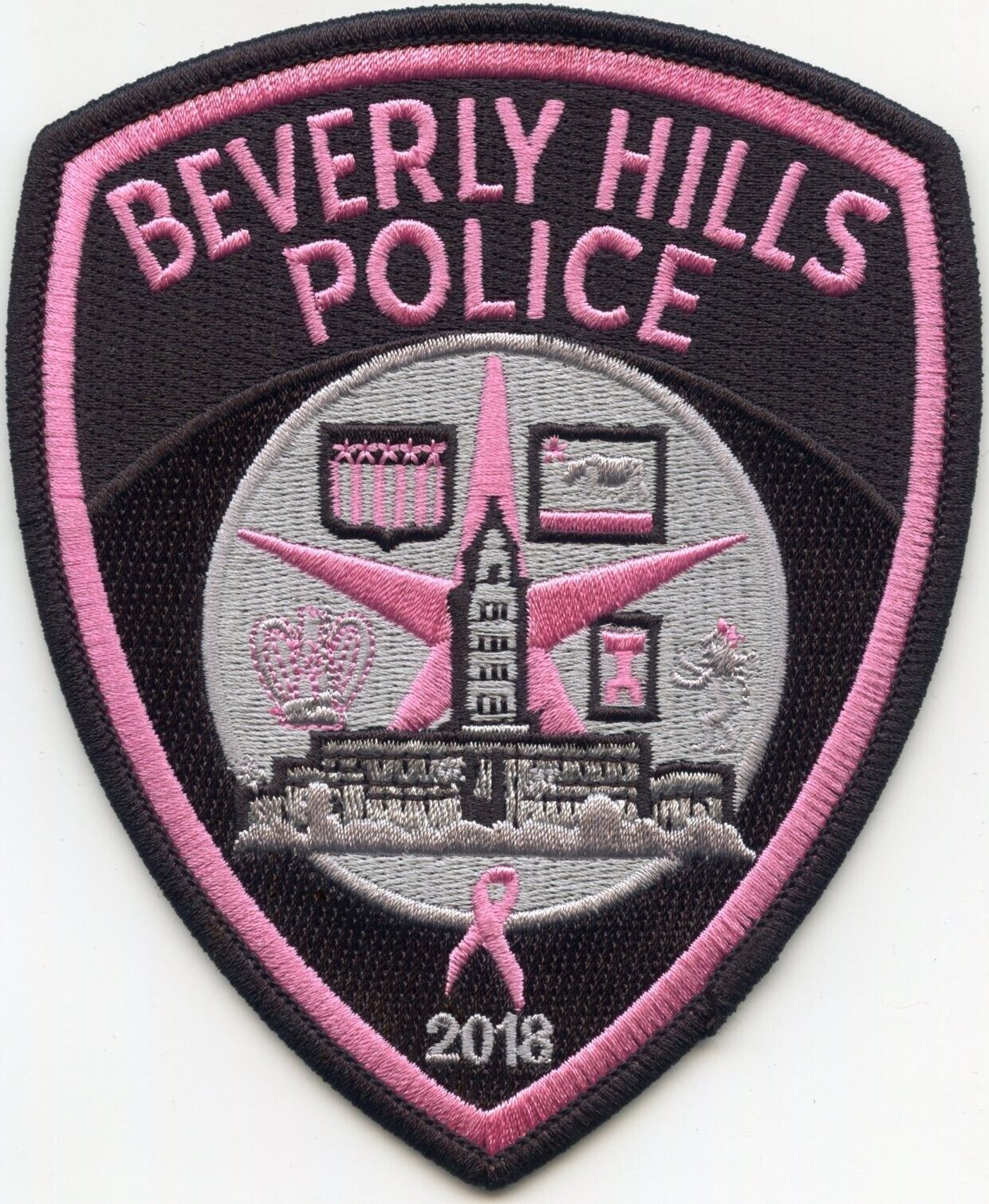 BEVERLY HILLS CALIFORNIA Breast Cancer Awareness Style #B PINK POLICE PATCH