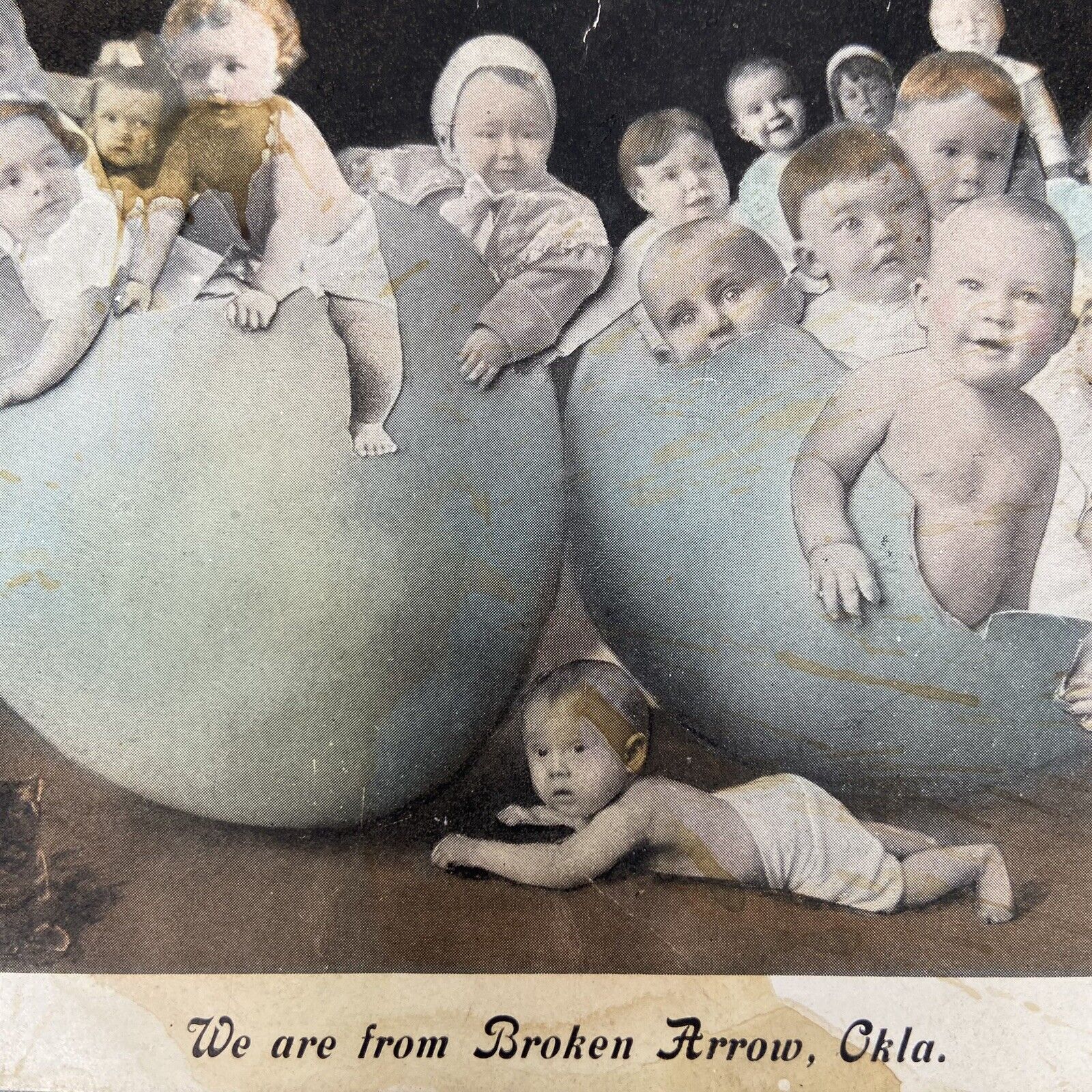 Postcard EASTER Broken Arrow Oklahoma Babies Hatching from Eggs Early Teich