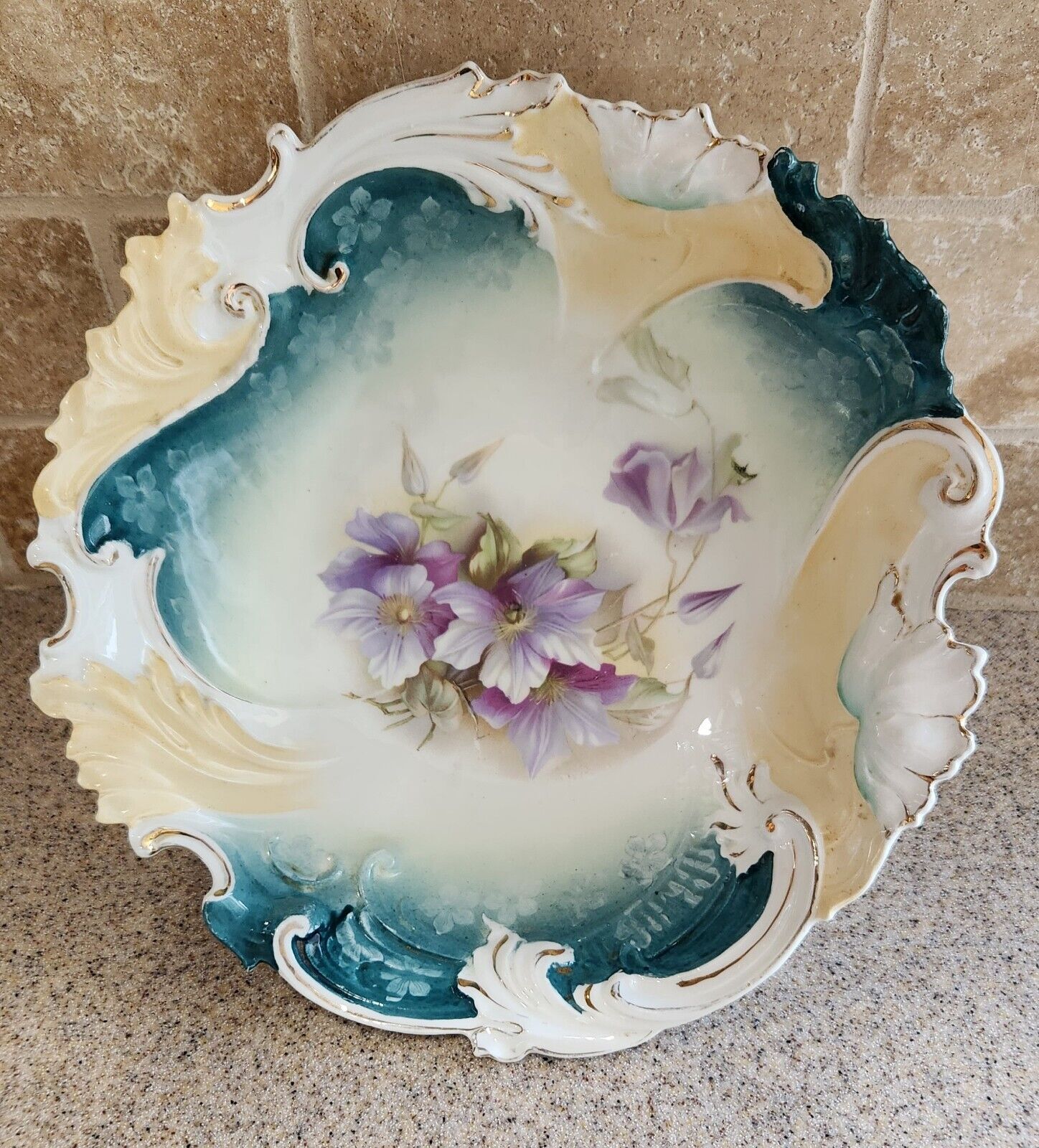 Antique RS Prussia Porcelain Bowl - Hand Painted- Floral Design- Teal and Purple