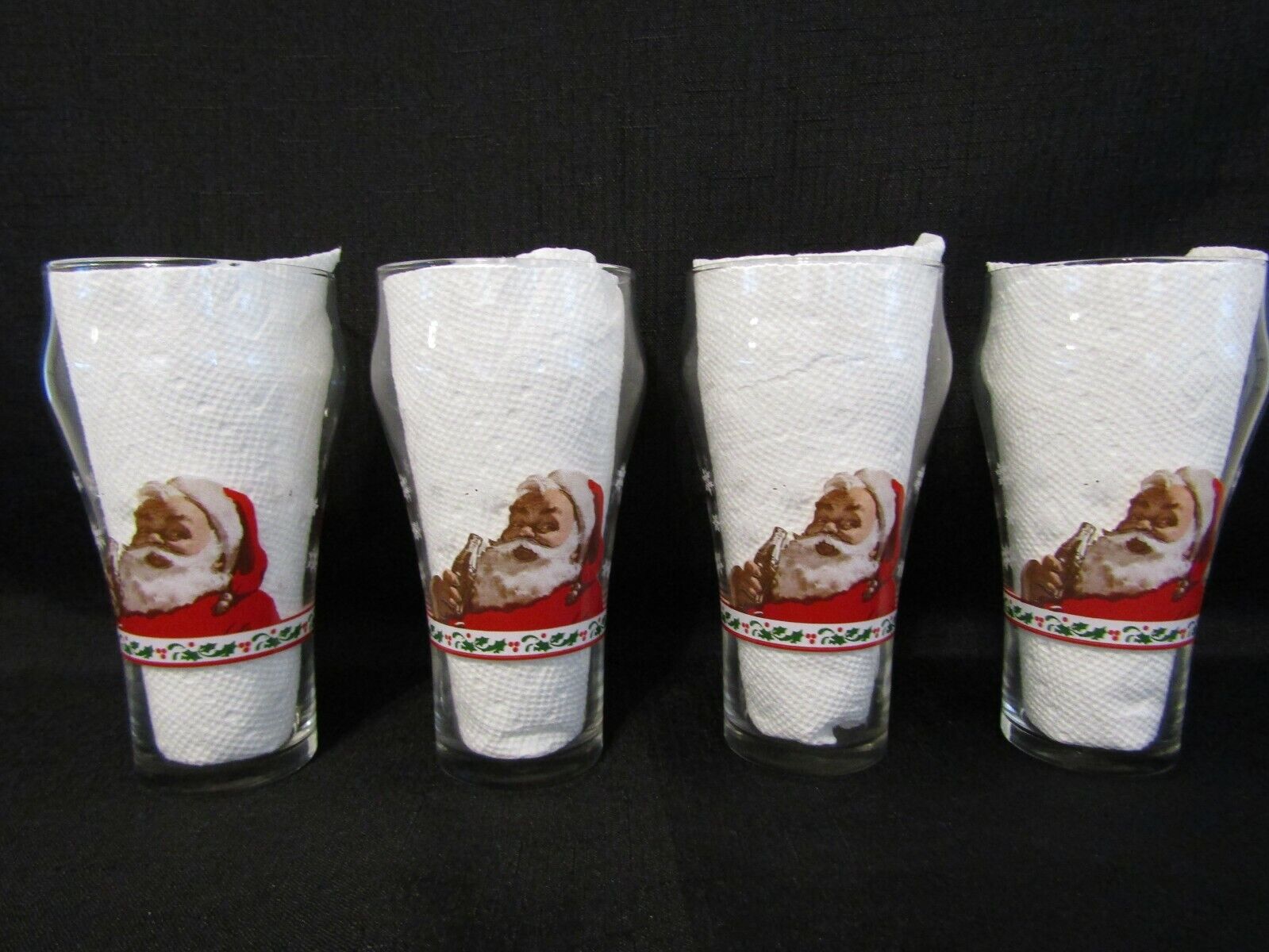 Set of 4 Vintage Libbey Santa Claus Coca-Cola Christmas 16 Oz Drinking Glasses