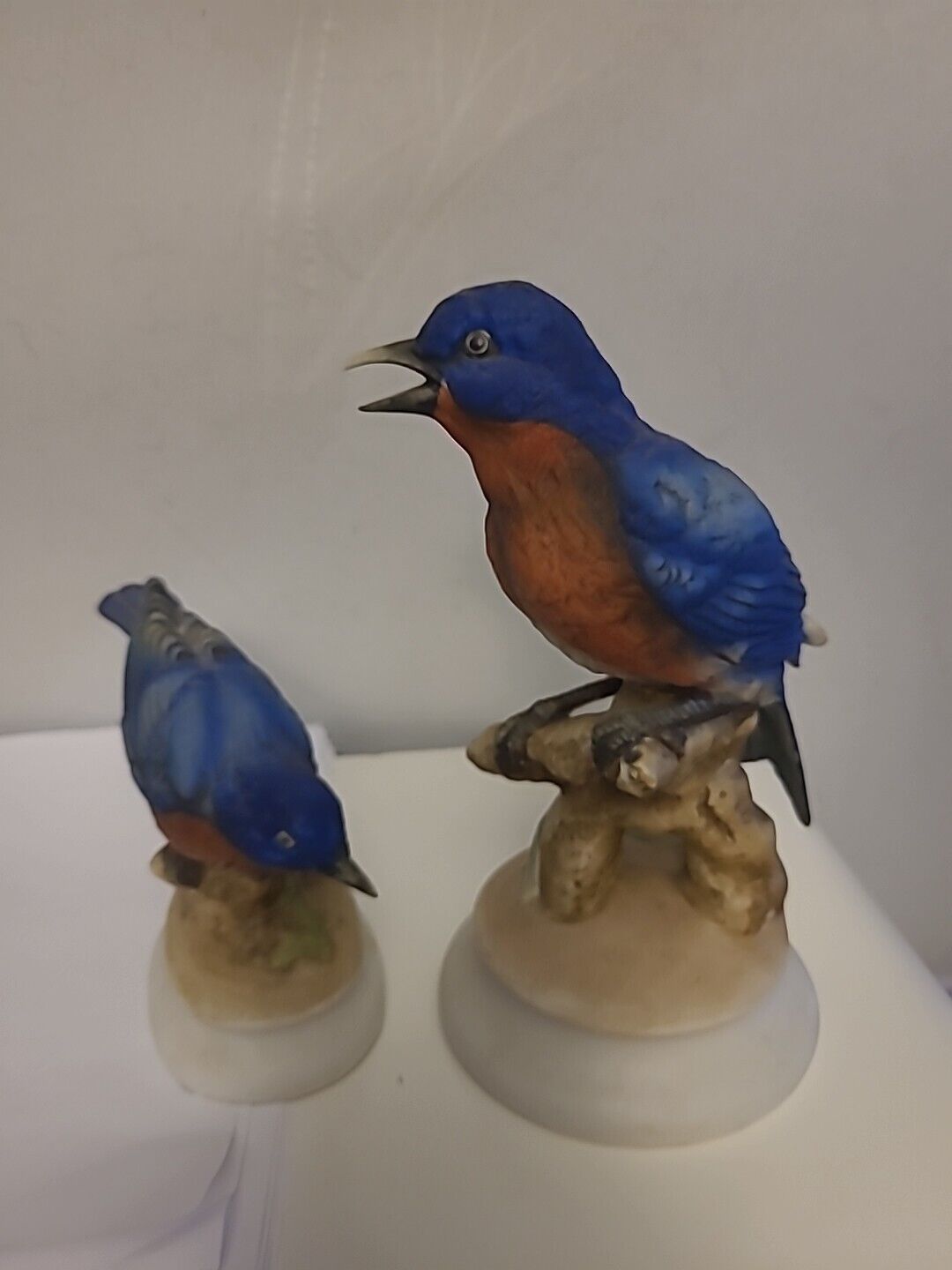 2 Very Rare Lefton Blue Bird On Pirch Vintage Porcelain Signed,  Numbered Stamp