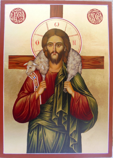 Icon , 25x35 cm , Jesus the good shepherd Hand painted icon , orthodox icon ,