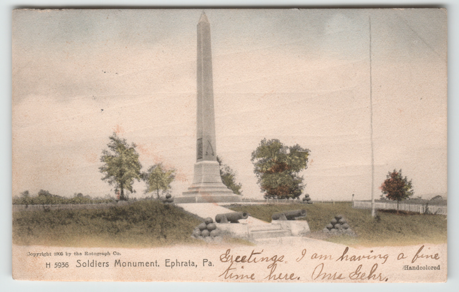Postcard RPPC 1905 Soldiers Monument in Ephrata, PA