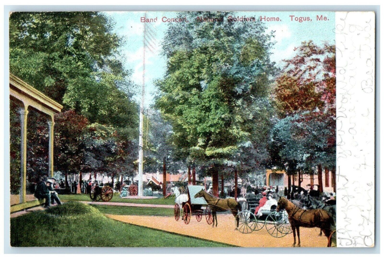 c1905 Band Concert National Soldiers Home Togus Maine ME Horse Carriage Postcard