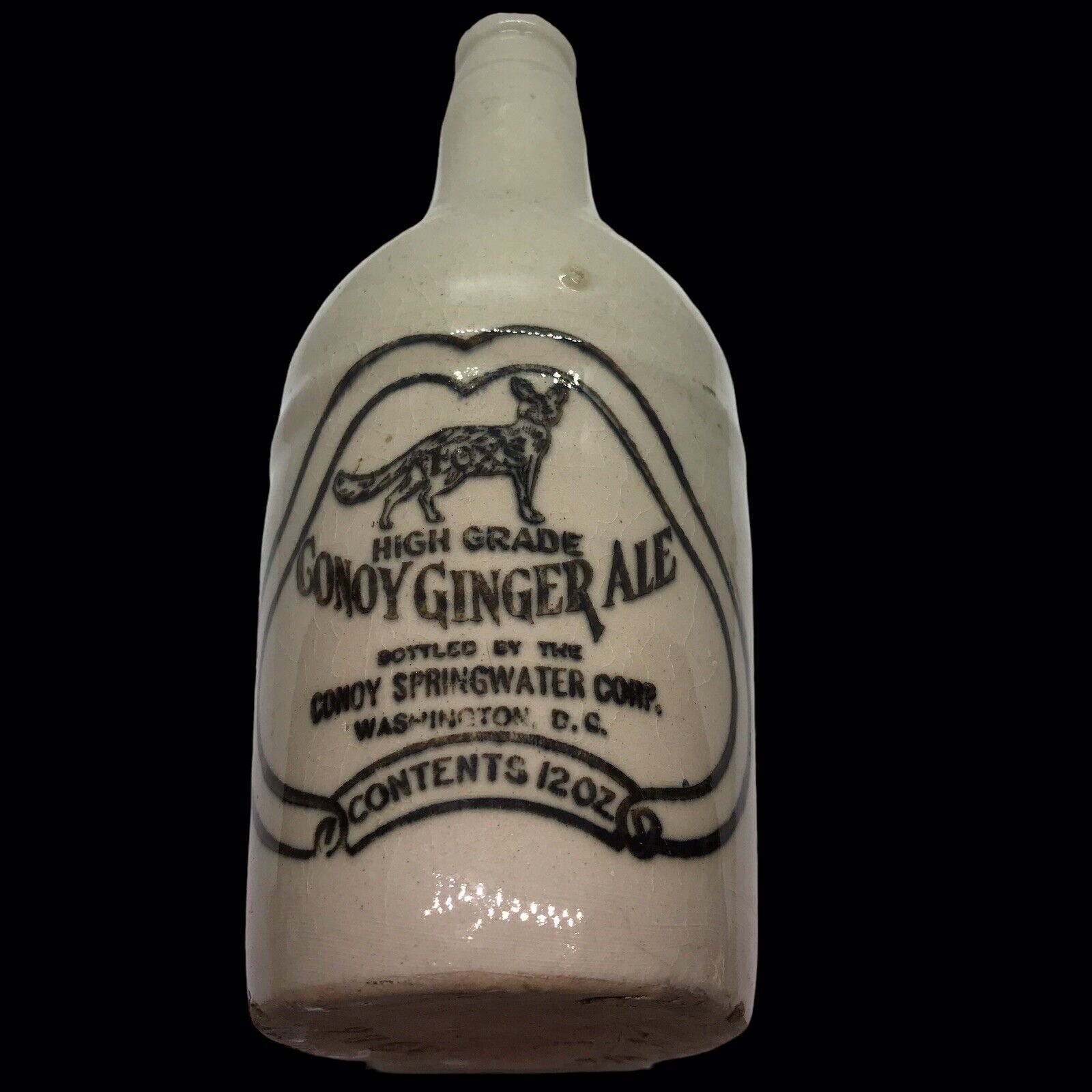 Antique Conoy Ginger Ale Pictorial Fox Washington D.C. 12 oz Stoneware Bottle