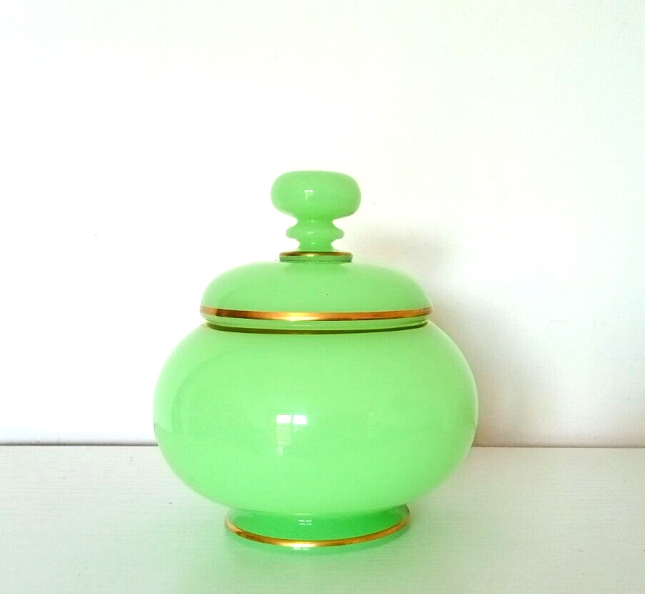 Antique French Green Opaline Box 19th Century