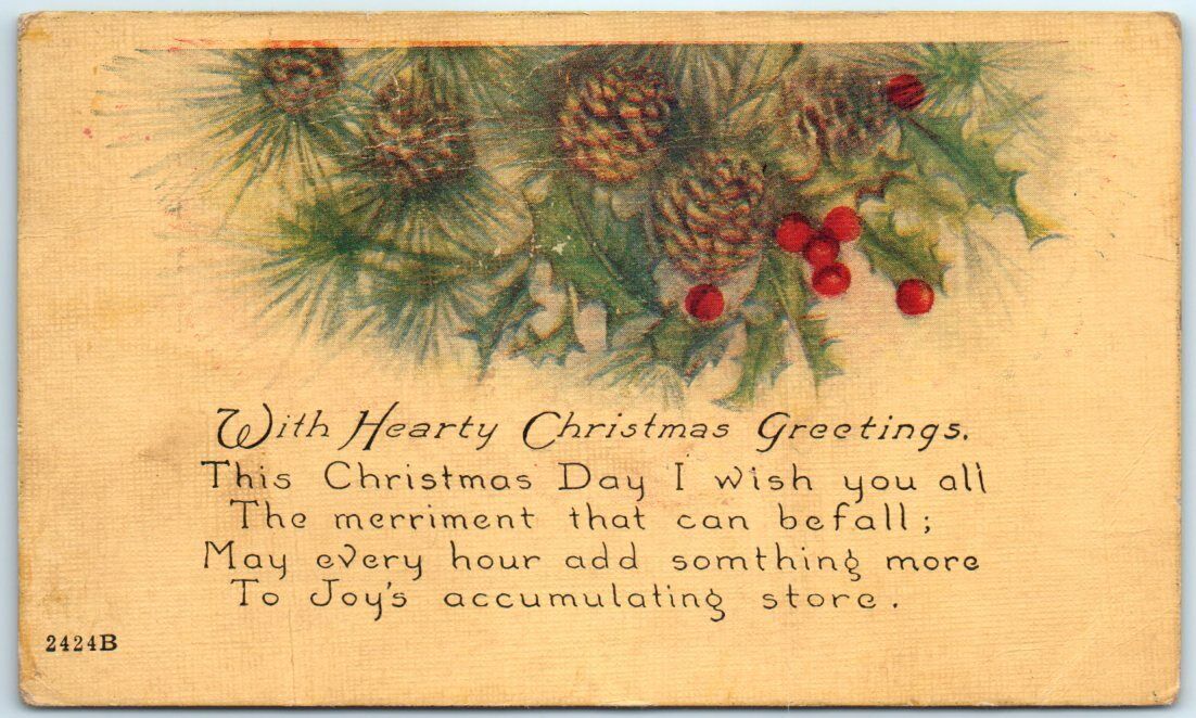 Postcard - With Hearty Christmas Greetings - Holiday Art Print