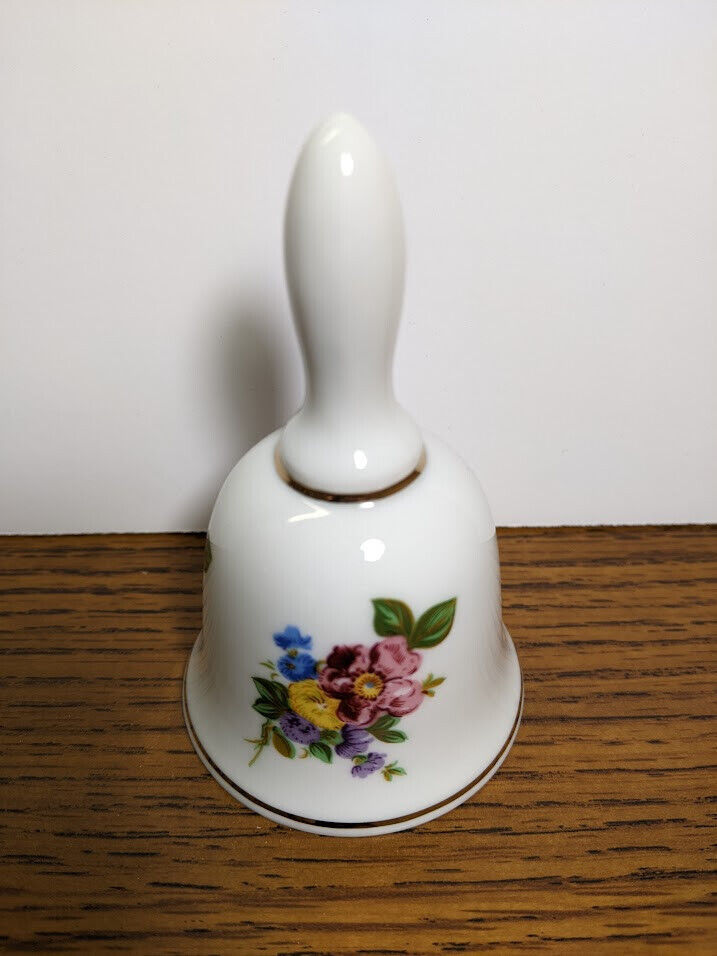 Vintage Reutter Porcelain Porzellan Bell White with Floral Design - Germany