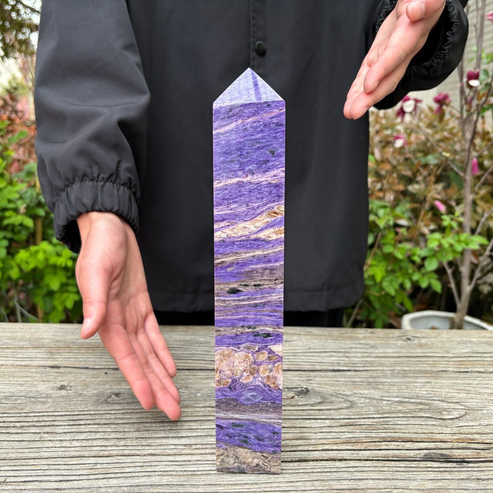 2.8LB 10.8''Top Natural Charoite Obelisk Crystal Tower Point Ornament Healing