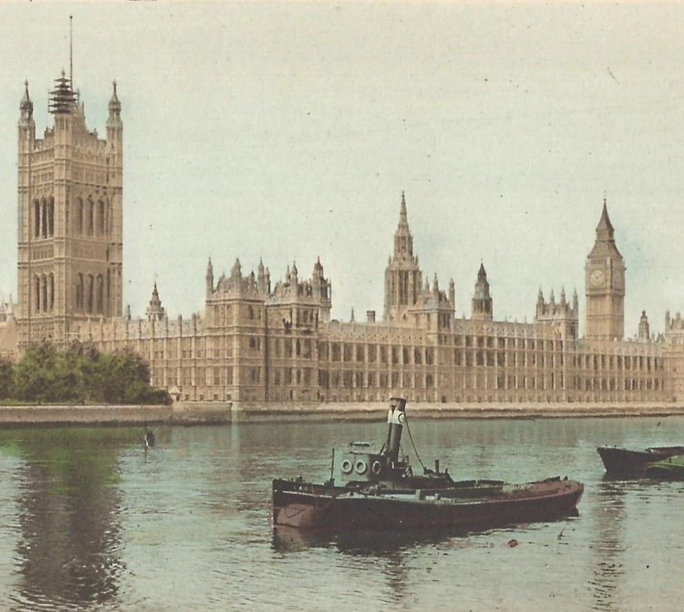 Vintage Postcard White Border House of Parliament London River Boats