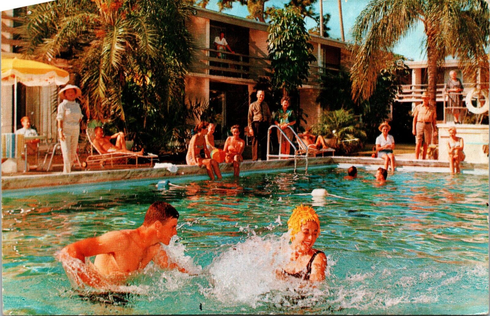 Sarasota Florida FL Golden Host Motor Hotel Pool Postcard