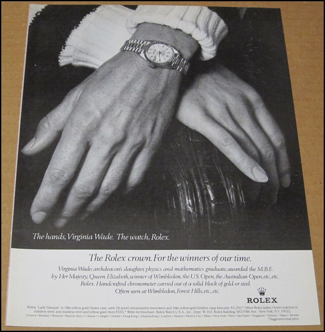 1978 Rolex Crown Watch Print Ad Advertisement Vintage Virginia Wade Tennis