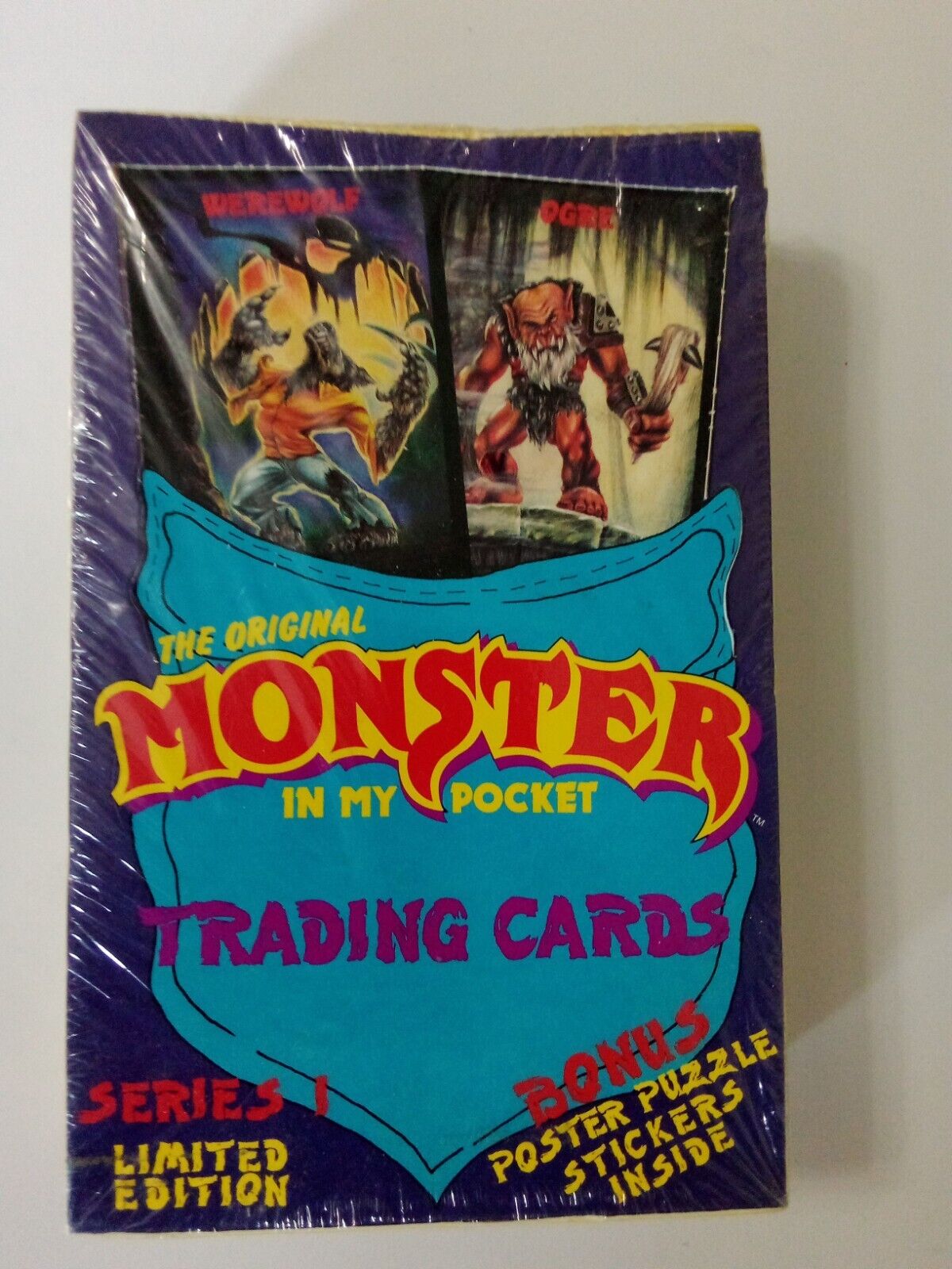1991 MONSTER IN MY POCKET TRADING CARDS 48 PACKS PUZZLE & STICKERS UNOPENED BOX