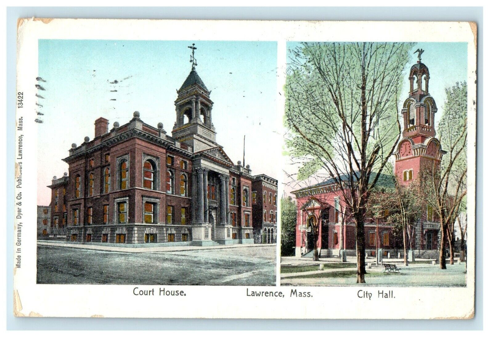 c1905 Copper Window Court House and City Hall Lawrence Massachusetts MA Postcard
