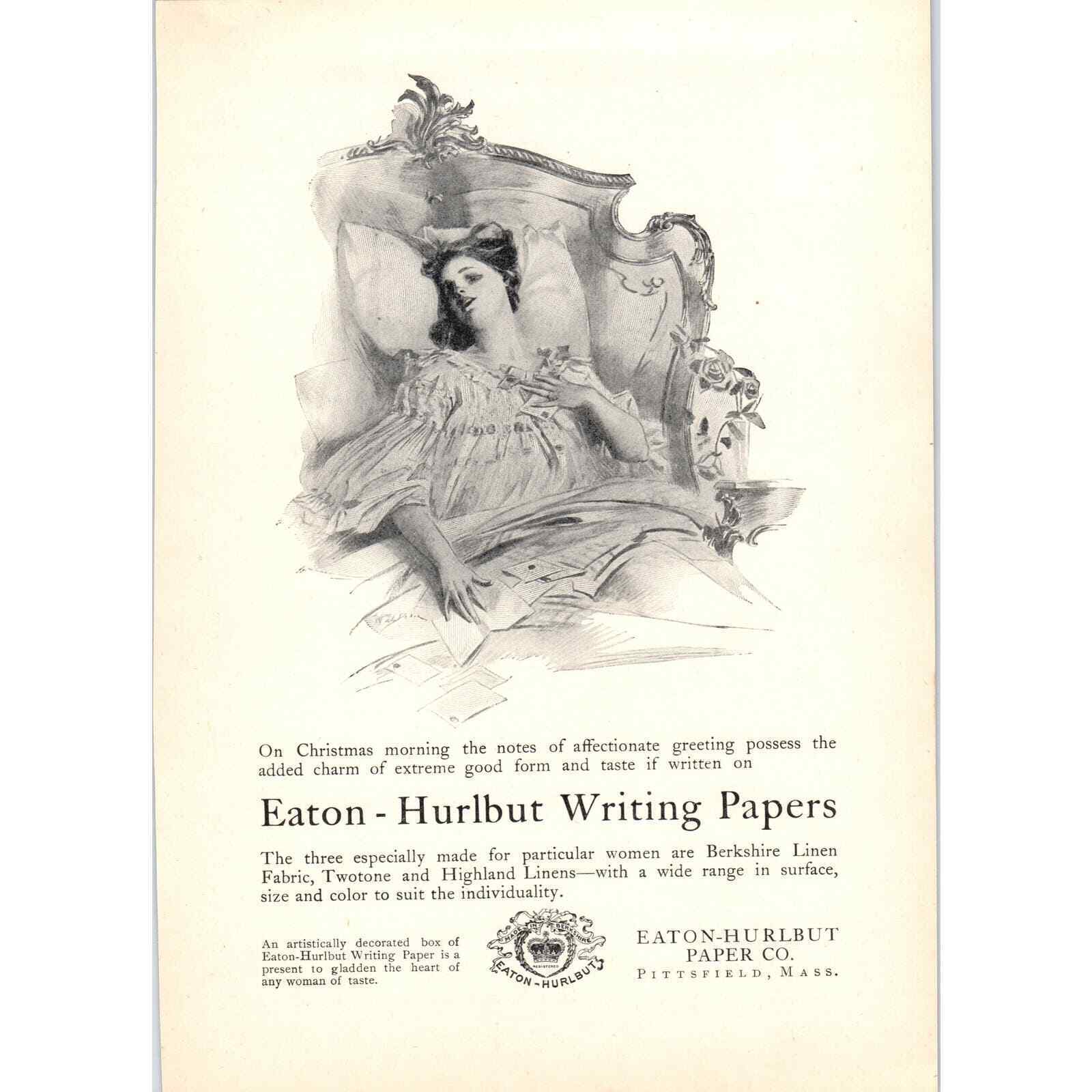 Writing Papers Lady Eaton-Hurlbut Paper Co Pittsfield MA c1905 Victorian Ad D13
