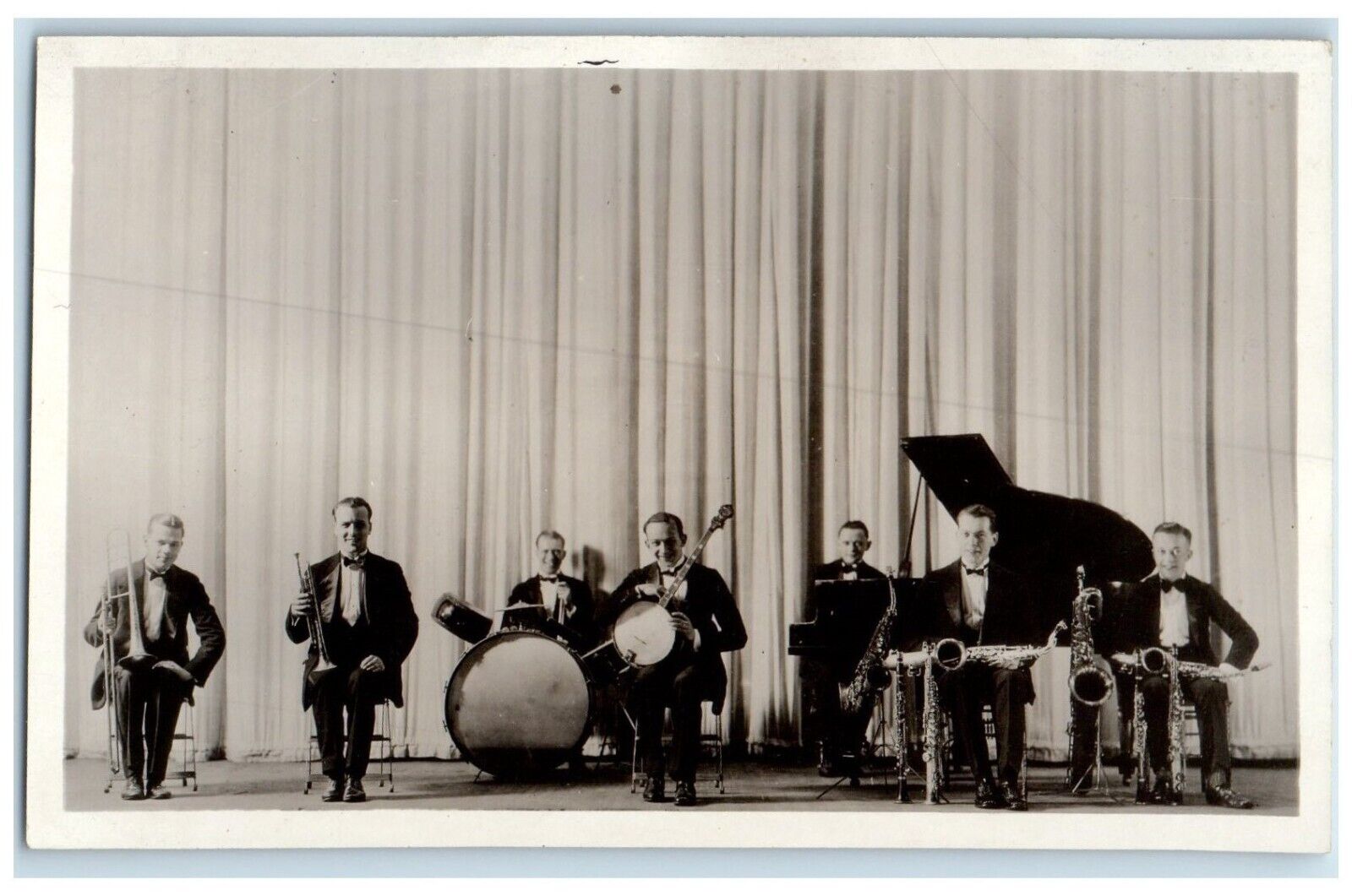 c1910\'s Musician Band Banjo Saxaphone Swing RPPC Photo Unposted Antique Postcard